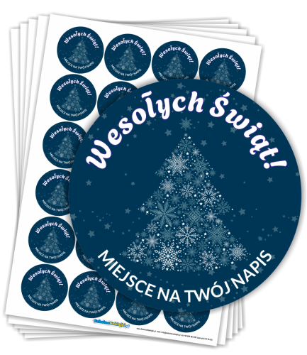 Naklejki Świąteczne "Wesołych Świąt" - CHOINKA - wzór 4 (40mm, 120 szt.) + własny napis
