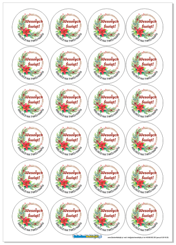 Naklejki Świąteczne "Wesołych Świąt" - ŚWIĄTECZNY STROIK - wzór 2 (40mm, 120 szt.) + własny napis