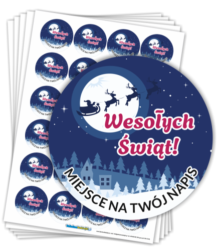 Naklejki Świąteczne "Wesołych Świąt" - KRAJOBRAZ (40mm, 120 szt.) + własny napis
