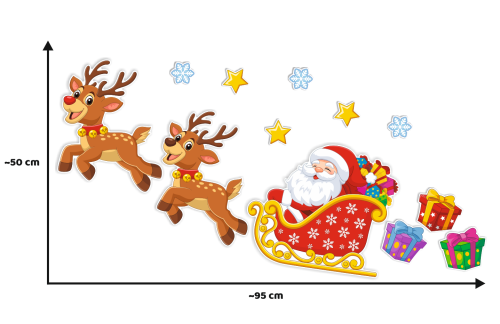 Dekoracja świąteczna na okna - Mikołaj w saniach (~A3, dwustronna)