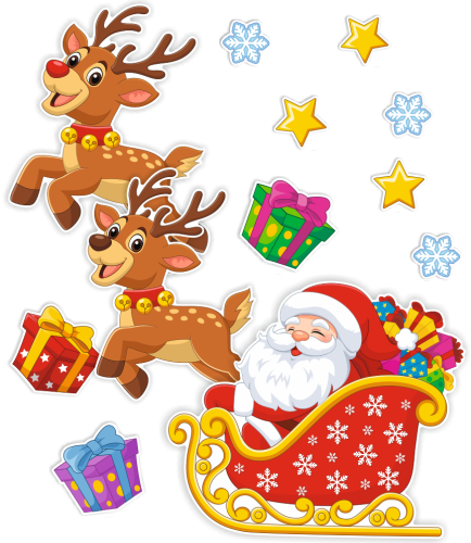 Dekoracja świąteczna na okna - Mikołaj w saniach (~A3, dwustronna)