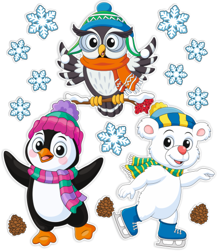 Dekoracja zimowa - DUŻE ZIMOWE ZWIERZĄTKA (~A3, dwustronna)