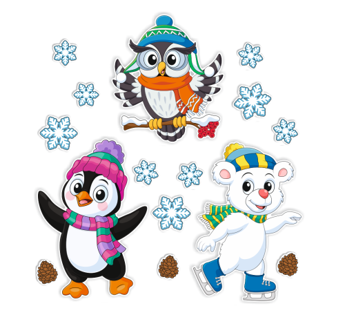 Dekoracja zimowa - DUŻE ZIMOWE ZWIERZĄTKA (~A3, dwustronna)