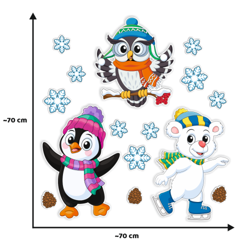 Dekoracja zimowa - DUŻE ZIMOWE ZWIERZĄTKA (~A3, dwustronna)