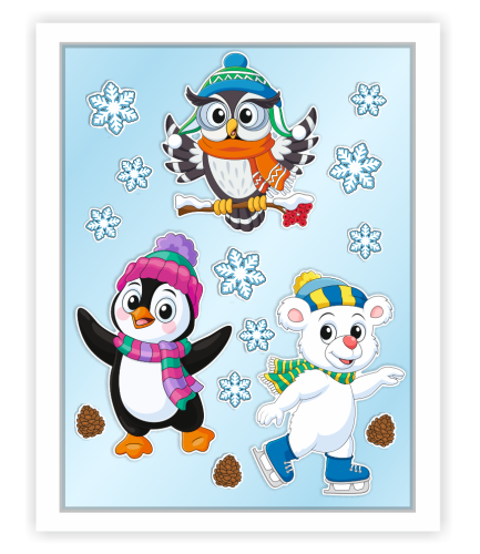 Dekoracja zimowa - DUŻE ZIMOWE ZWIERZĄTKA (~A3, dwustronna)