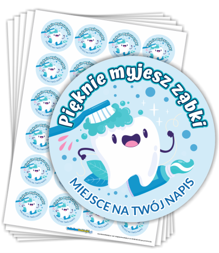 Naklejki "Dzielny Pacjent" - "Pięknie myjesz ząbki!" (40mm, 120 szt.) + Twój napis