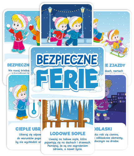 Bezpieczne ferie - zimowe karty z zasadami (11 kart)