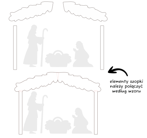 Dekoracja Świąteczna - Szopka Bożonarodzeniowa na Jasełka - wzór 2 (rozmiar XXL)