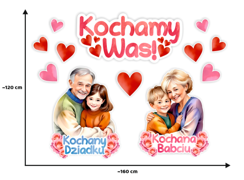 Dekoracja Dzień Babci i Dziadka - Kochamy Was! - wzór 4 (rozmiar XXL)