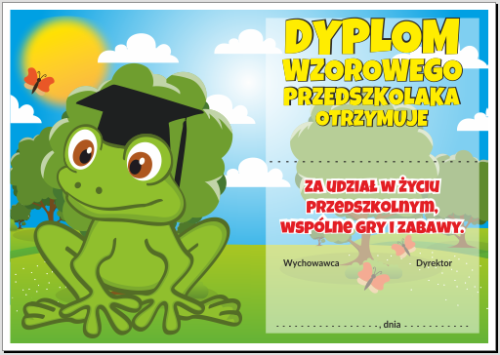 Dyplom wzorowego przedszkolaka żabka