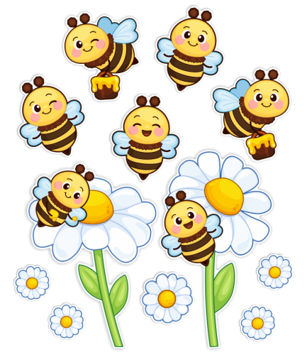 Dekoracja wiosenna na okna "Pszczółki z kwiatkami" (~A3, dwustronna)