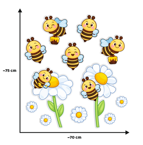 Dekoracja wiosenna na okna "Pszczółki z kwiatkami" (~A3, dwustronna)