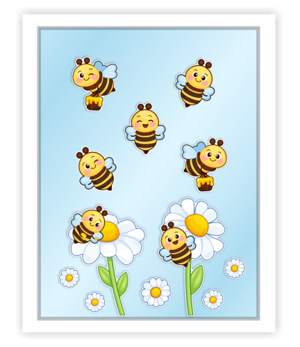 Dekoracja wiosenna na okna "Pszczółki z kwiatkami" (~A3, dwustronna)