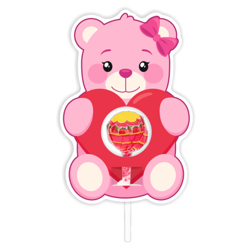 Opakowanie na lizaka - WALENTYNKI - Różowy Miś