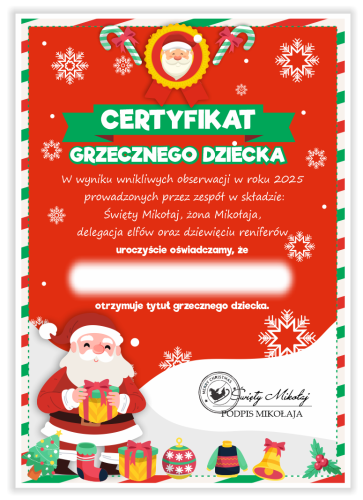 Dyplom: Certyfikat Grzecznego Dziecka (wzór 2)
