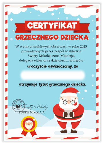 Dyplom: Certyfikat Grzecznego Dziecka (wzór 1)