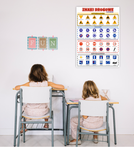 Duży plakat edukacyjny - ZNAKI DROGOWE (rozmiar B2 50x70cm)