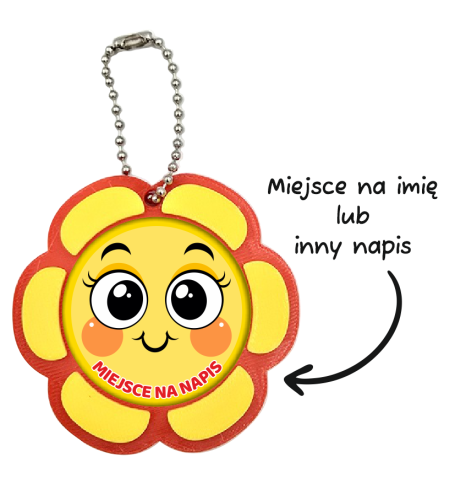 Breloczek 3D - Czerwony Kwiatek + własny napis