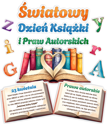 Dekoracja - Światowy Dzień Książki i Praw Autorskich (~A3, jednostronna)