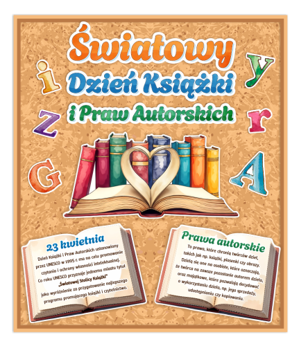 Dekoracja - Światowy Dzień Książki i Praw Autorskich (~A3, jednostronna)