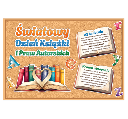 Dekoracja - Światowy Dzień Książki i Praw Autorskich (~A3, jednostronna)