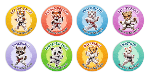 Naklejki "Zwierzątka - Sztuki Walki" (40mm, 120 szt.) + Twój napis