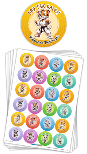 Naklejki "Zwierzątka - Sztuki Walki" (40mm, 120 szt.) + Twój napis