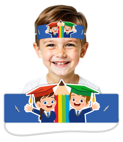 Opaski papierowe - Dzieci w kolorowych biretach (5 szt. + gumki)