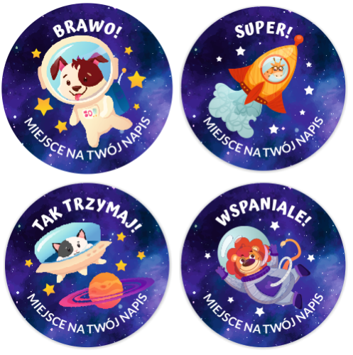 Naklejki motywacyjne "Kosmos" (40mm, 120 szt.) + Twój napis