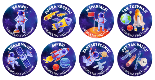 Naklejki motywacyjne "Kosmos" - wzór 2 (40mm, 120 szt.) + Twój napis