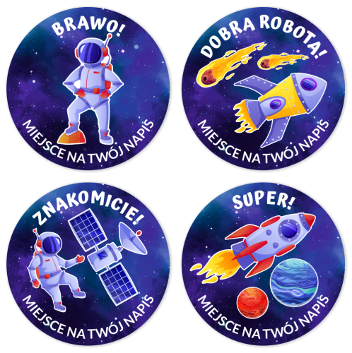 Naklejki motywacyjne "Kosmos" - wzór 2 (40mm, 120 szt.) + Twój napis