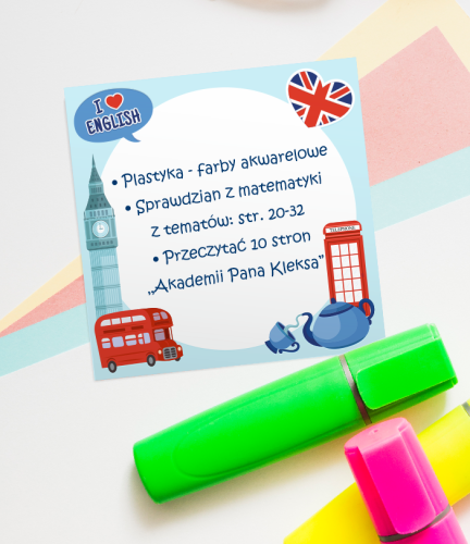 Blok karteczek - J. ANGIELSKI - wzór 2 (50 kartek, 76x76mm)