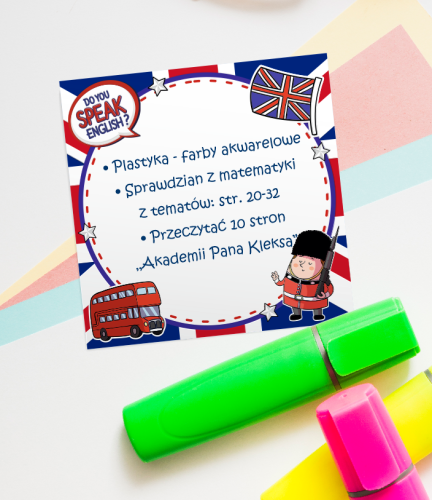 Blok karteczek - J. ANGIELSKI - wzór 1 (50 kartek, 76x76mm)