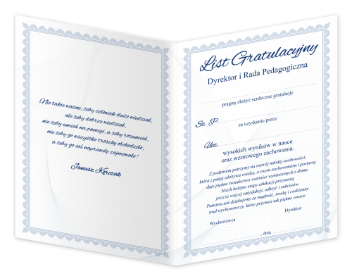 Dyplom: List Gratulacyjny - wzór 4 (składany, format A4+)