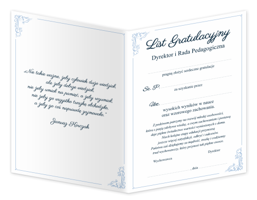 Dyplom: List Gratulacyjny - wzór 3 (składany, format A4+)