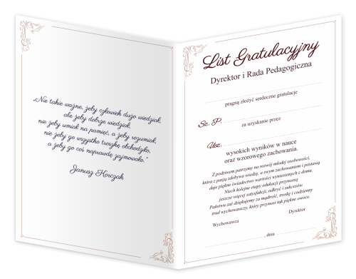 Dyplom: List Gratulacyjny - wzór 2 (składany, format A4+)