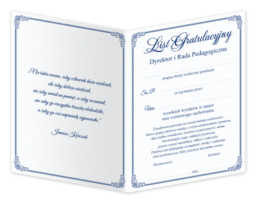 Dyplom: List Gratulacyjny - wzór 1 (składany, format A4+)