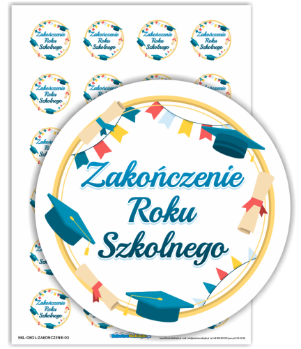 Naklejki "Zakończenie Roku Szkolnego" - wzór 3 (40mm, 24 szt.)