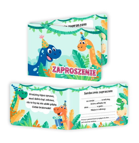 Zaproszenie: Urodziny - Dinozaury - wzór 1 (składane, format A6)