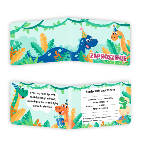 Zaproszenie: Urodziny - Dinozaury - wzór 1 (składane, format A6)