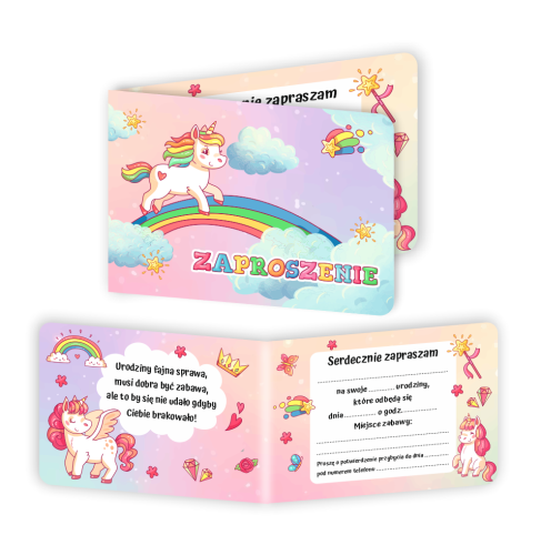 Zaproszenie: Urodziny - Jednorożce - wzór 2 (składane, format A6)