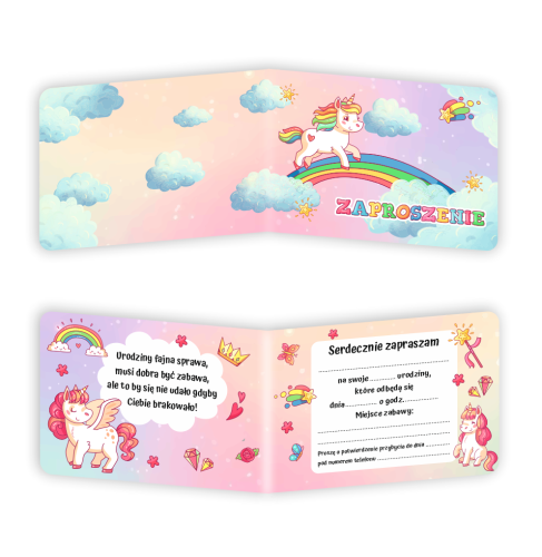 Zaproszenie: Urodziny - Jednorożce - wzór 2 (składane, format A6)