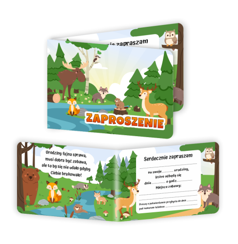 Zaproszenie: Urodziny - Leśne Zwierzątka - wzór 4 (składane, format A6)