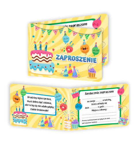 Zaproszenie: Urodziny - Tort - wzór 5 (składane, format A6)