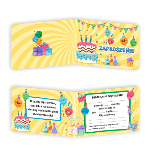 Zaproszenie: Urodziny - Tort - wzór 5 (składane, format A6)
