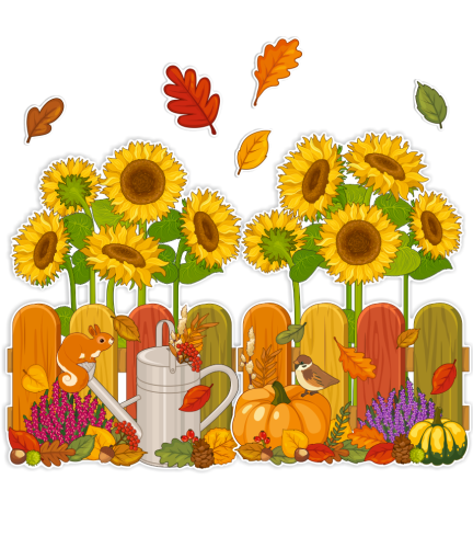 Dekoracja jesienna na okna "Jesienny płotek ze słonecznikami" (dwustronna)