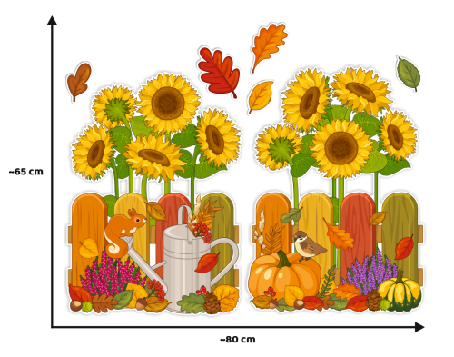 Dekoracja jesienna na okna "Jesienny płotek ze słonecznikami" (dwustronna)