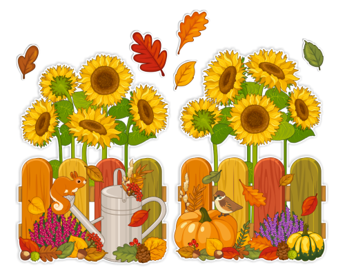 Dekoracja jesienna na okna "Jesienny płotek ze słonecznikami" (dwustronna)