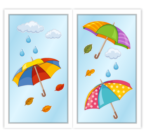 Dekoracja jesienna na okna "Duże Kolorowe Parasole" (dwustronna)