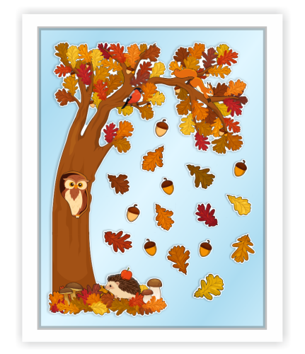 Dekoracja jesienna na okna "Duże Jesienne Drzewo" (67x92 cm, dwustronna)